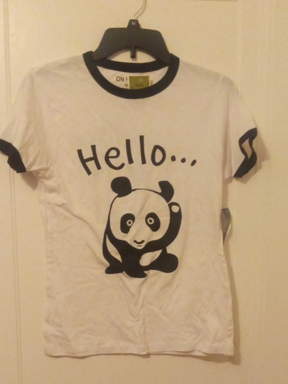 women medium White & Black Panda Graphic Tee - Hello Print